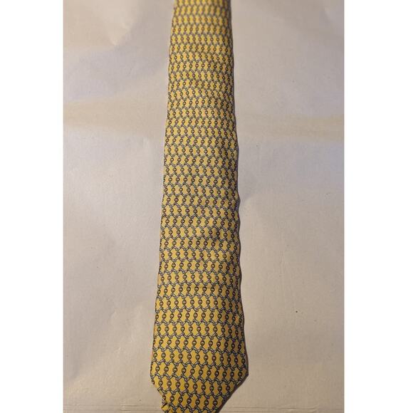Hermes Paris Vintage 100% Silk Yellow Light Blue Chain Link Design Neck Tie - Picture 1 of 14